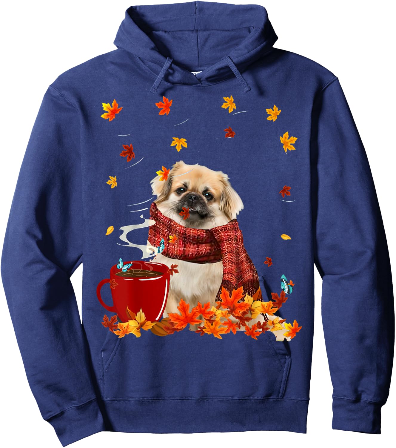 Tibetan Spaniel Fall Red Scarf Autumn Leaf For Dog Lover Men Women Hoodie - Hoodie | Navy