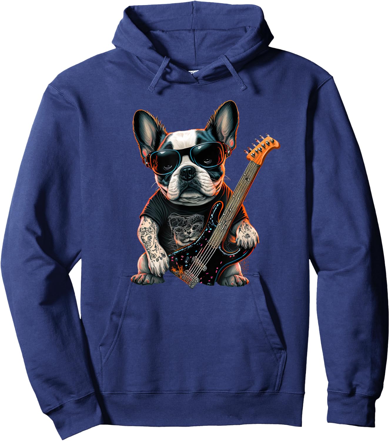 Funny French Bulldog Frenchie Rock and Roll Music Rocker Hoodie - Hoodie | Navy