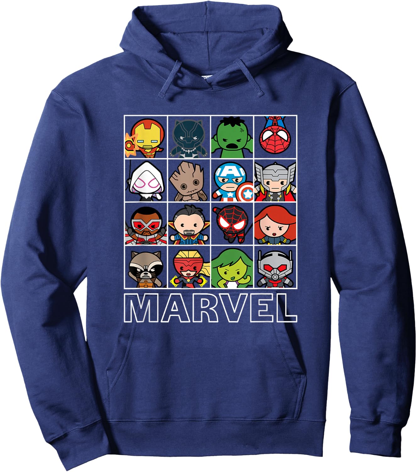 Marvel Kawaii Chibi Iconic Characters Grid Panels Hoodie - Hoodie | Navy
