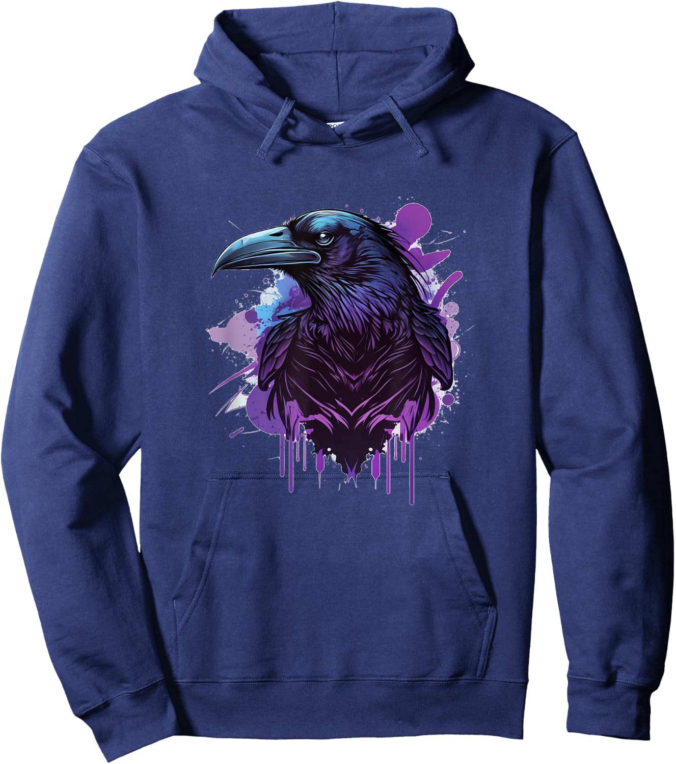 Raven Graphic Goth Black Crow Hoodie - Hoodie | Navy