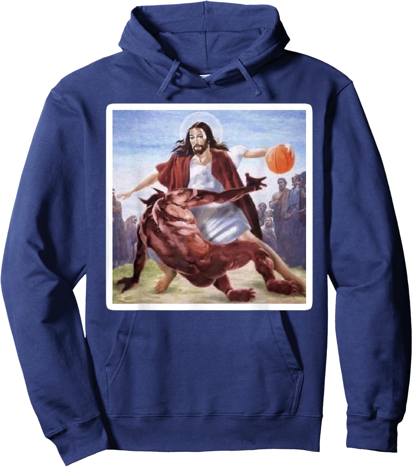 Jesus Crossing Up Satan Basketball Hoodie - Hoodie | Navy