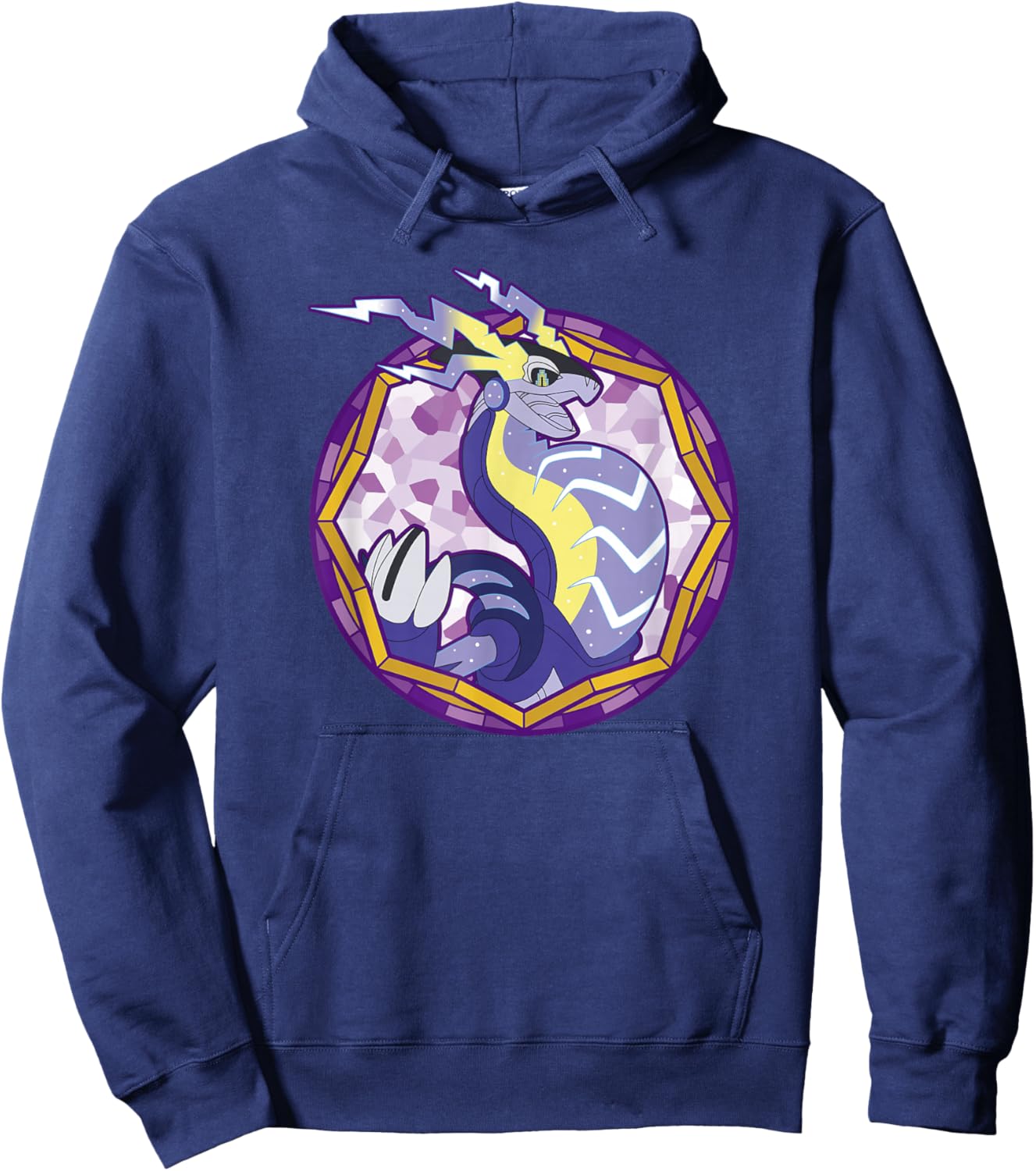Pokémon Miraidon Legendary Paradox Violet Stained Glass Logo Hoodie - Hoodie | Navy
