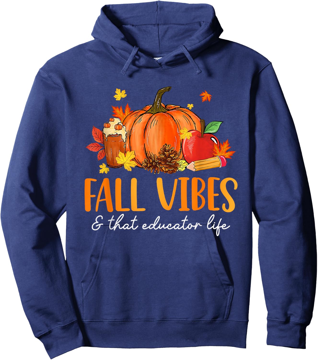 Fall Vibes & That Educator Life Leopard Pumpkin Season Hoodie - Hoodie | Navy