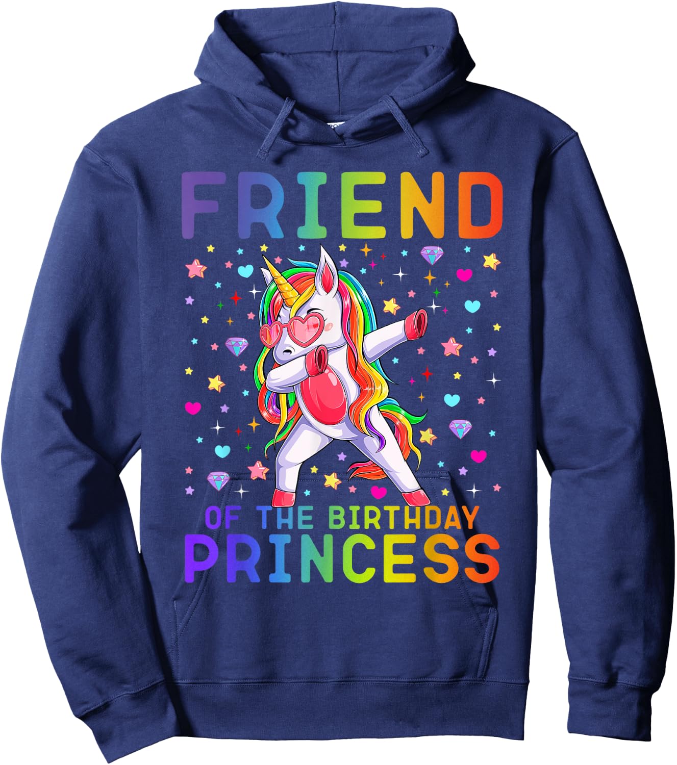 Friend of the Birthday Princess Dabbing Unicorn Rainbow Kids Hoodie - Hoodie | Navy