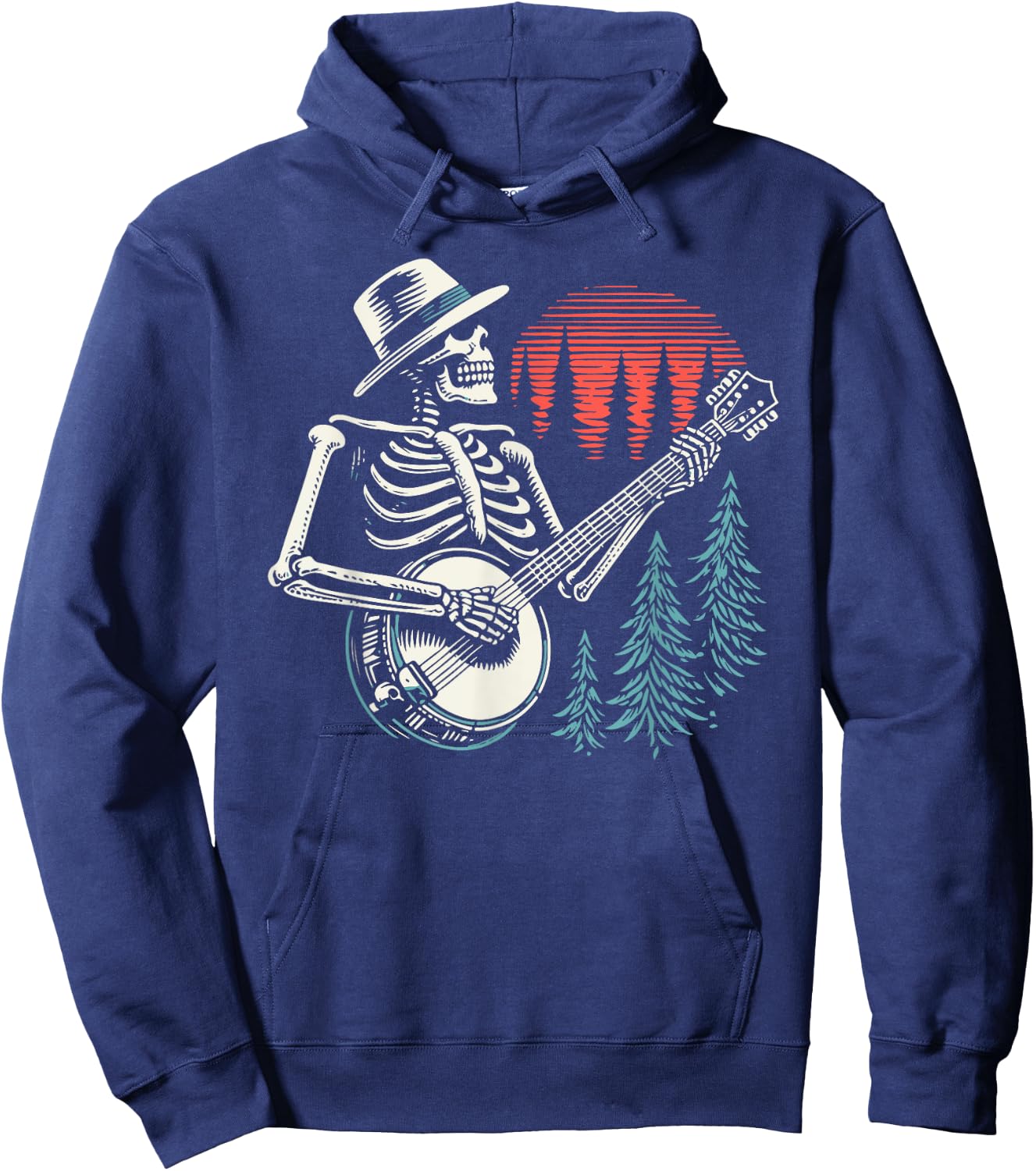 Minimalist Skeleton Skull Banjo Player Hoodie - Hoodie | Navy