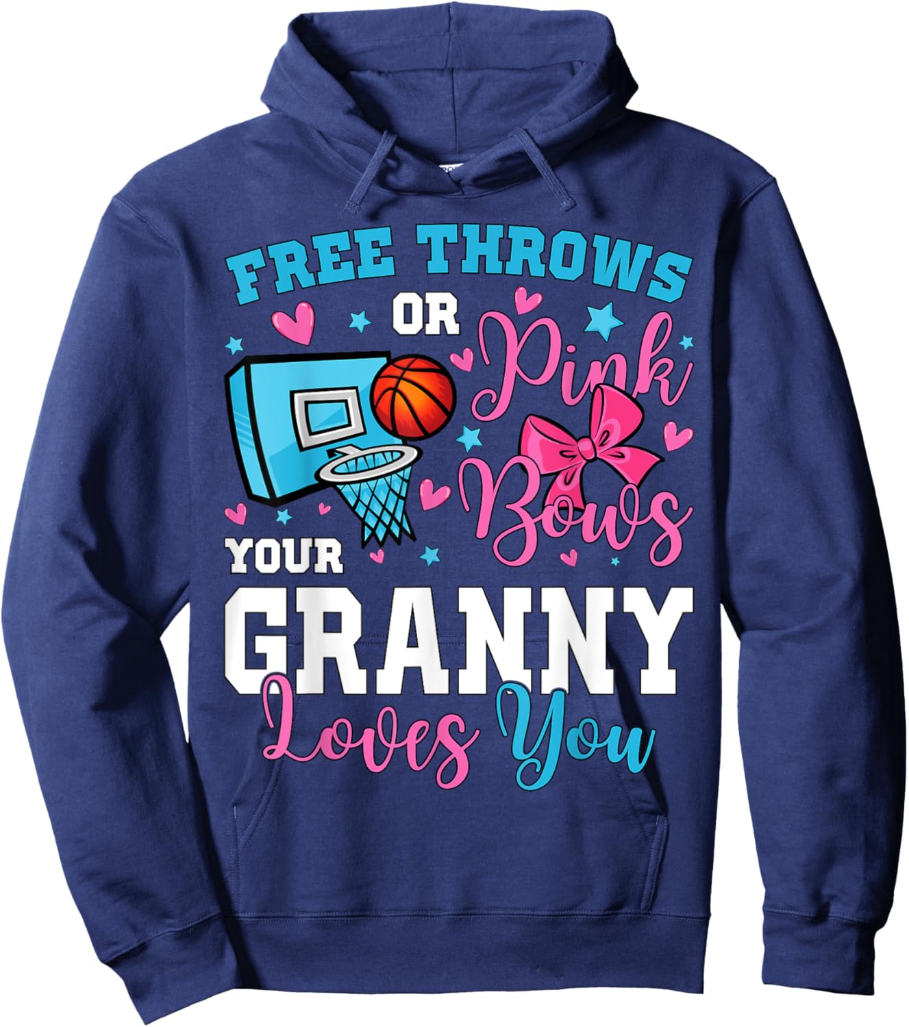 Free Throws or Pink Bows Granny Loves You Gender Reveal Hoodie - Hoodie | Navy