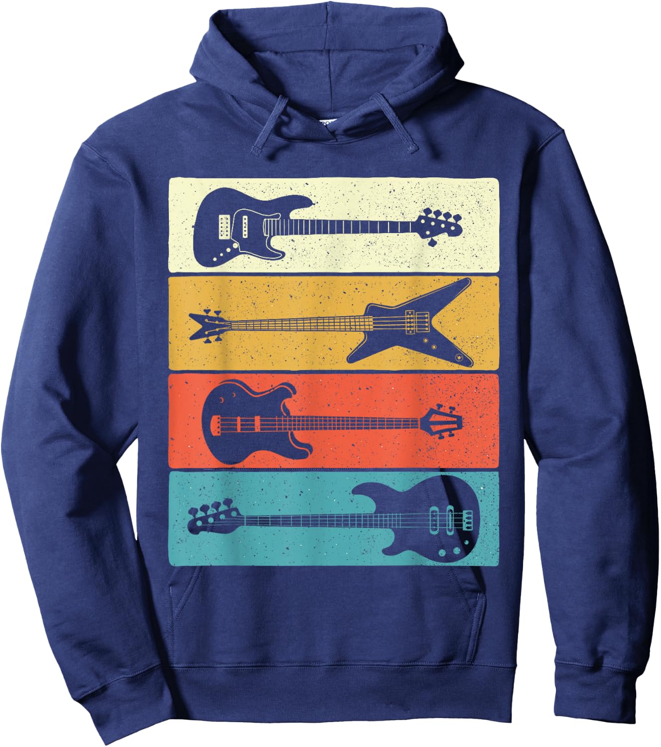 Retro Vintage Guitars - Bass Guitar Music Lover Bassist Hoodie - Hoodie | Navy