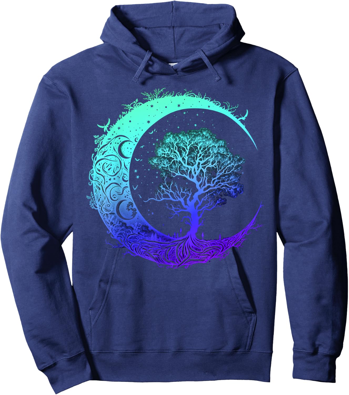Tree of Life Crescent Moon Mandala Chakra Yoga Indigo Hoodie - Hoodie | Navy