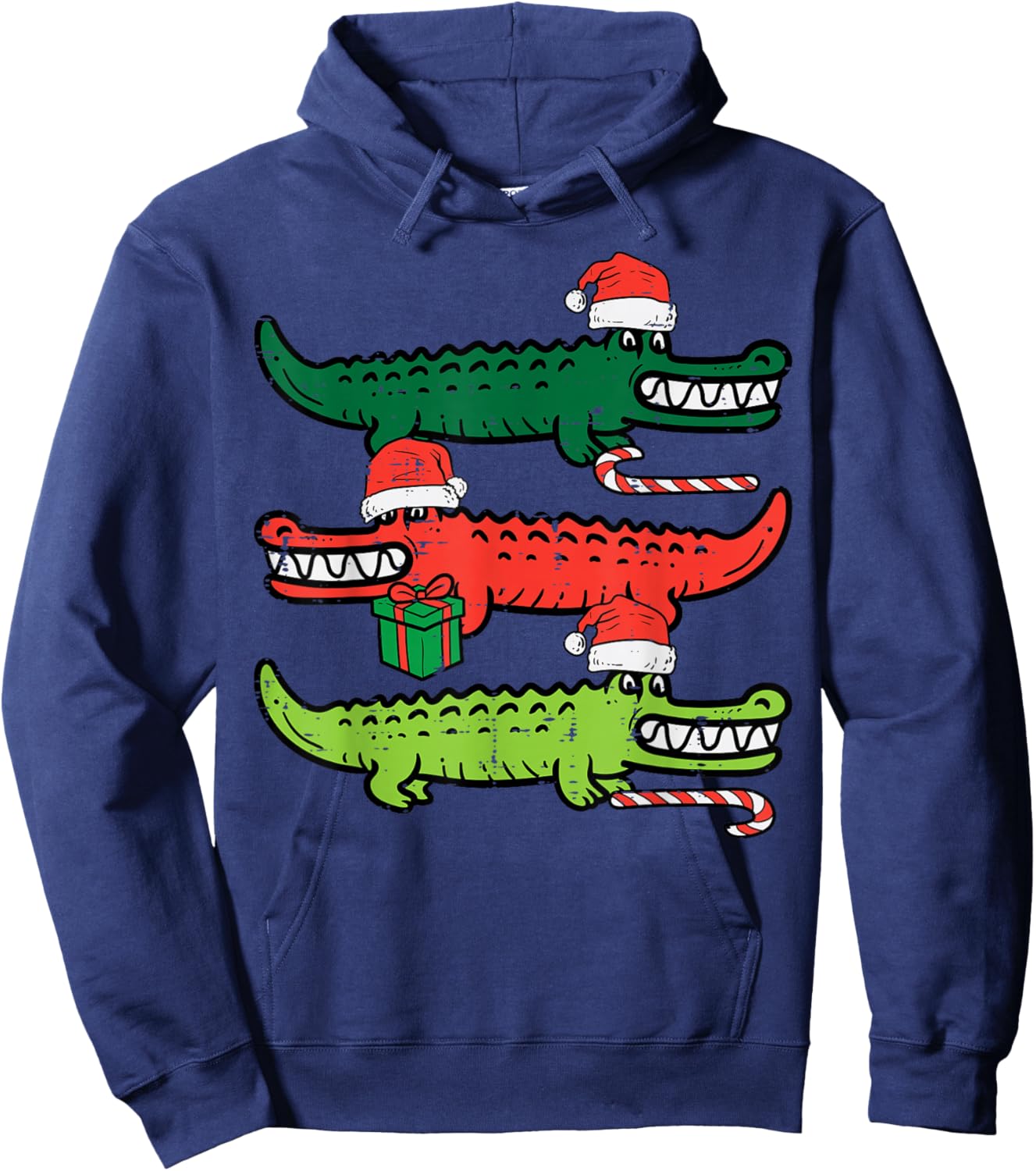 3 Christmas Crocodiles Santa Xmas Alligator Men Women Kids Hoodie - Hoodie | Navy