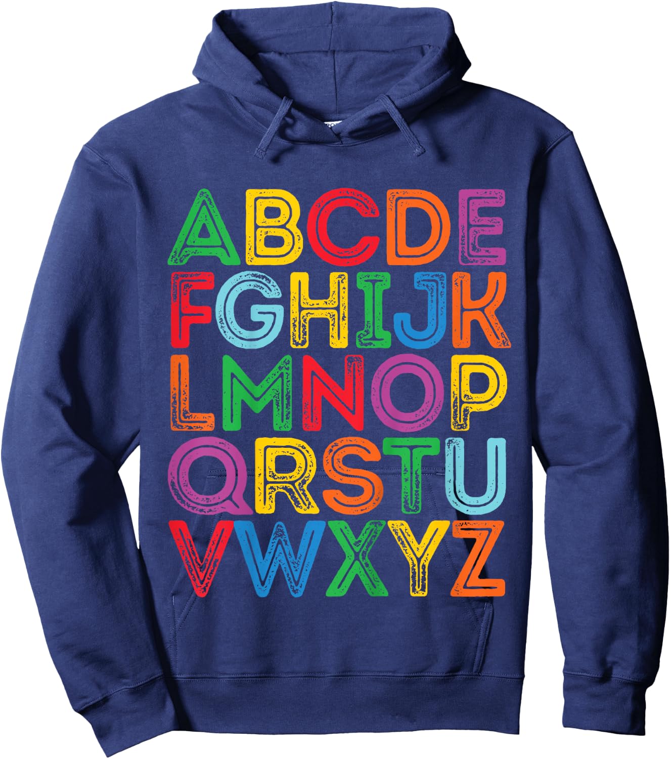 ABCs Shirt Alphabet Colorful Letters Reading Kids Boys Girls Hoodie - Hoodie | Navy