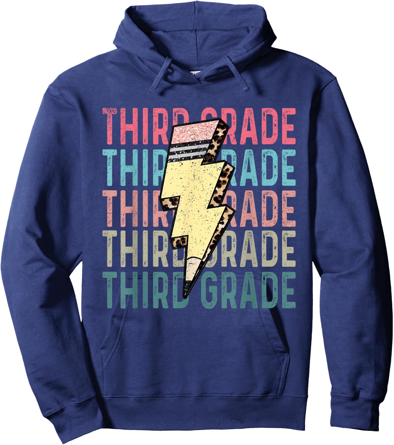 Retro Third Grade Teacher Lightning Bolt Pencil Teacher Kids Hoodie - Hoodie | Navy