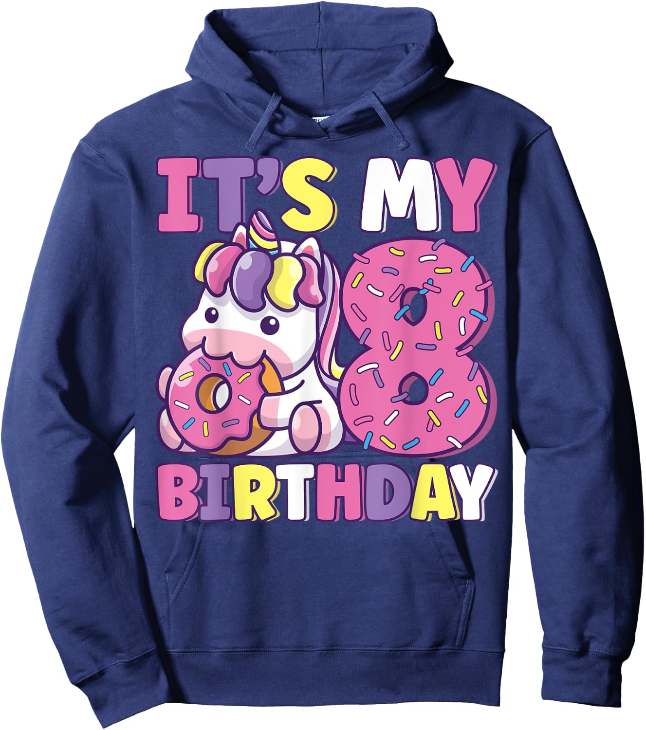 It's My 8th Birthday Party Cute Girls Donut Birthday Unicorn Hoodie - Hoodie | Navy