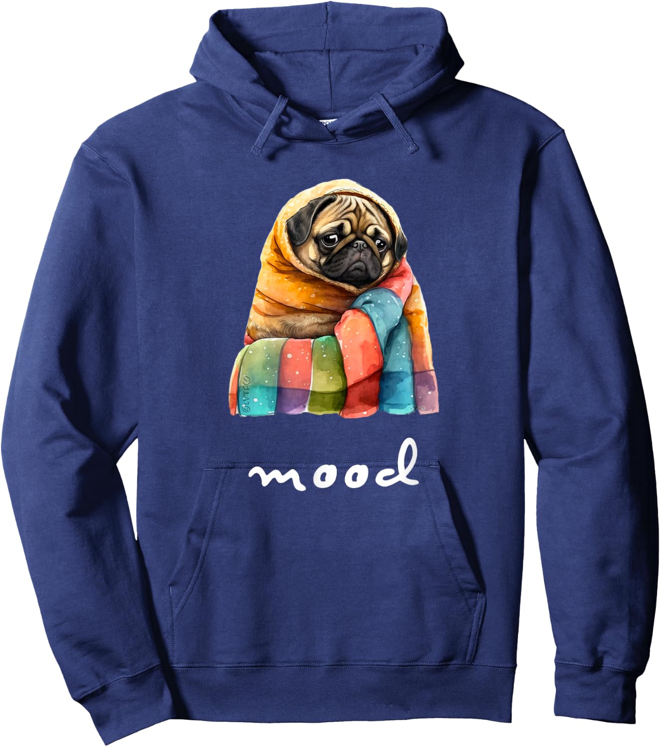Funny Moody Pug in Cozy Blanket Cute Character Hoodie - Hoodie | Navy
