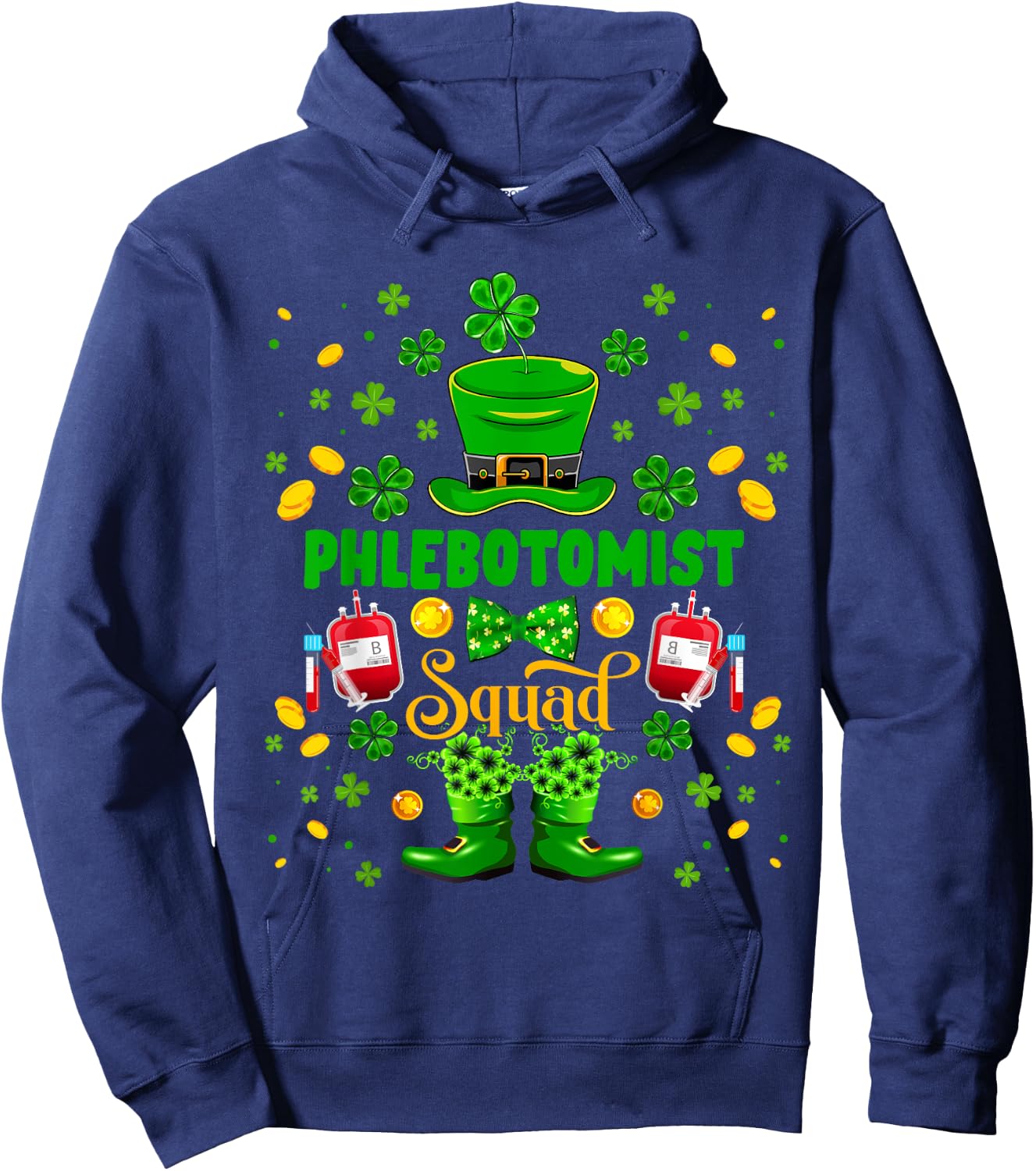 Phlebotomist Squad St. Patrick's Day Shamrocks Funny Family Hoodie - Hoodie | Navy