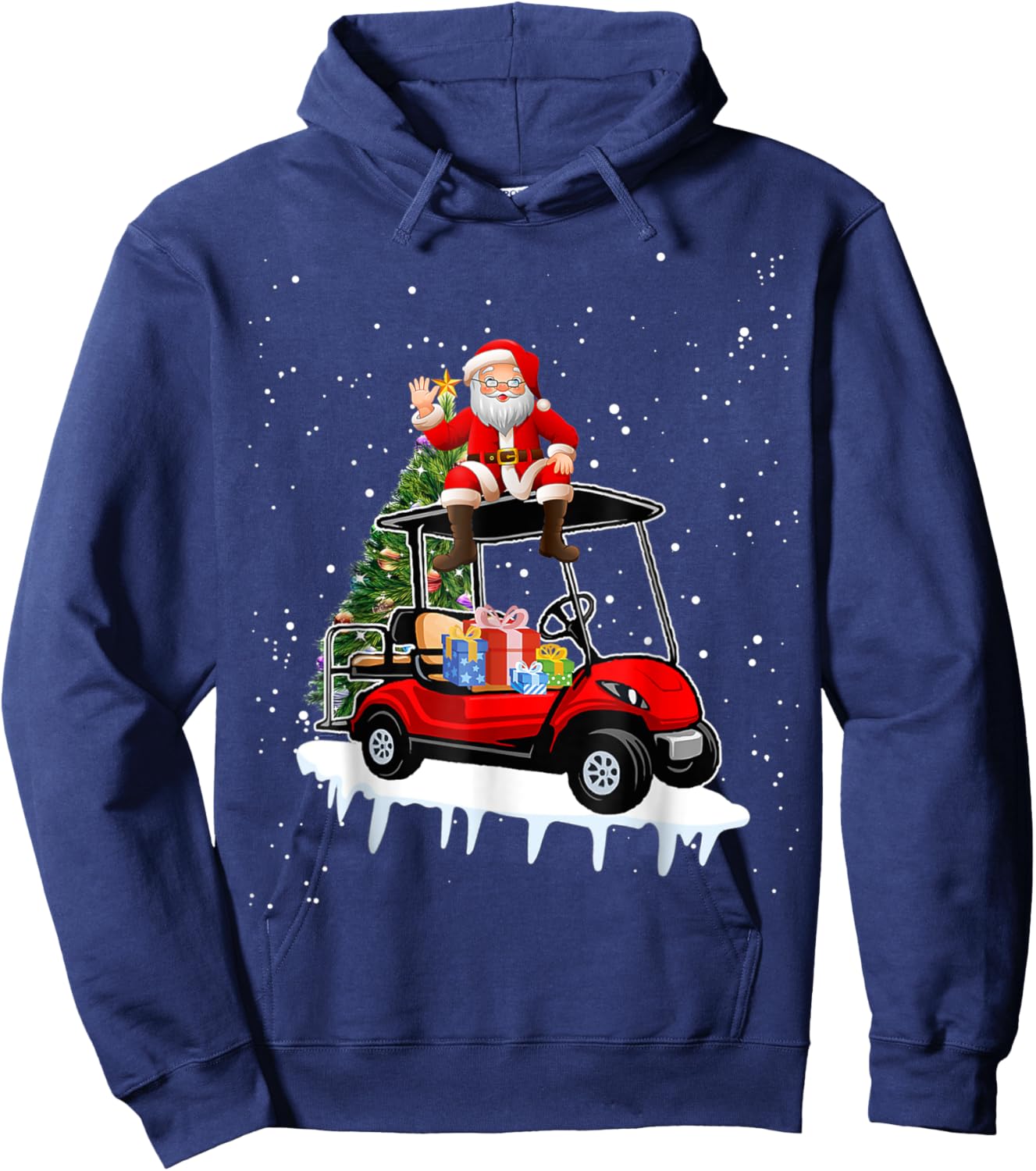 Funny Golfing Christmas Holiday Golf Cart Santa Xmas Hoodie - Hoodie | Navy