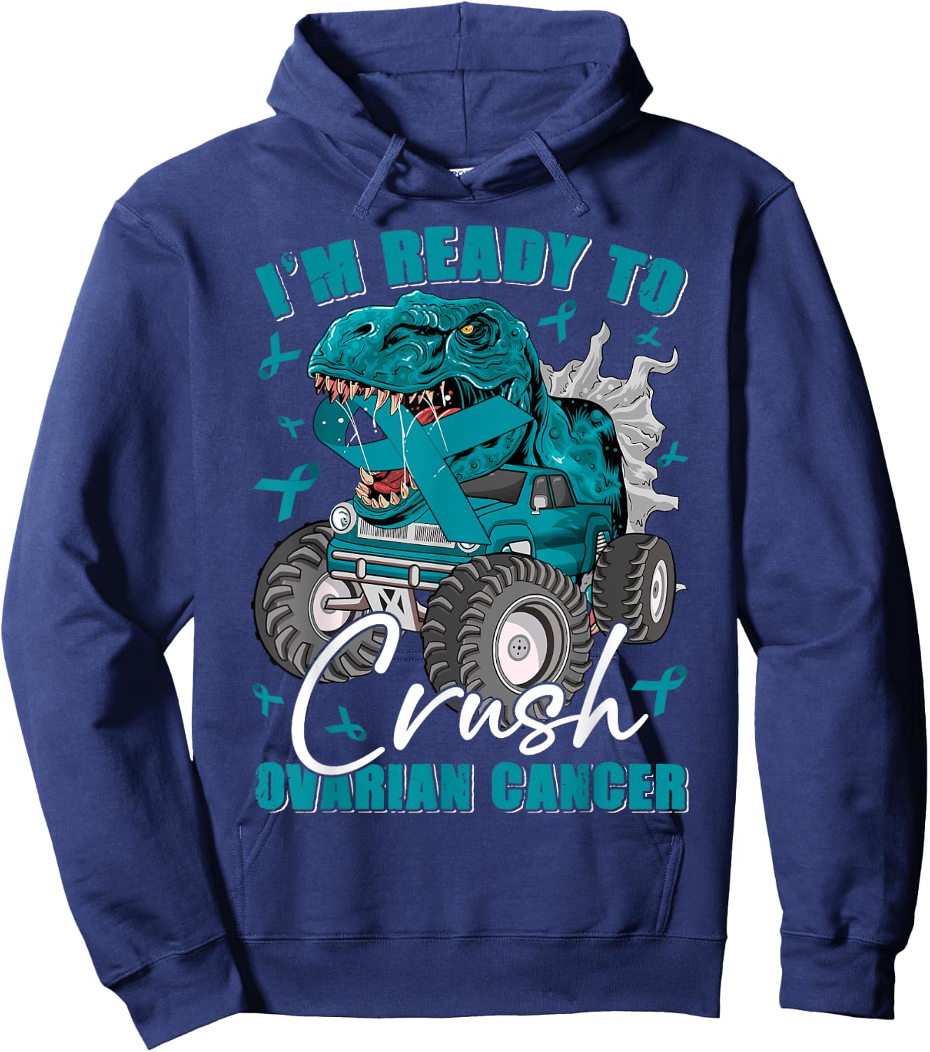 Ready To Crush Ovarian Cancer Awareness T Rex Monster Truck Hoodie - Hoodie | Navy