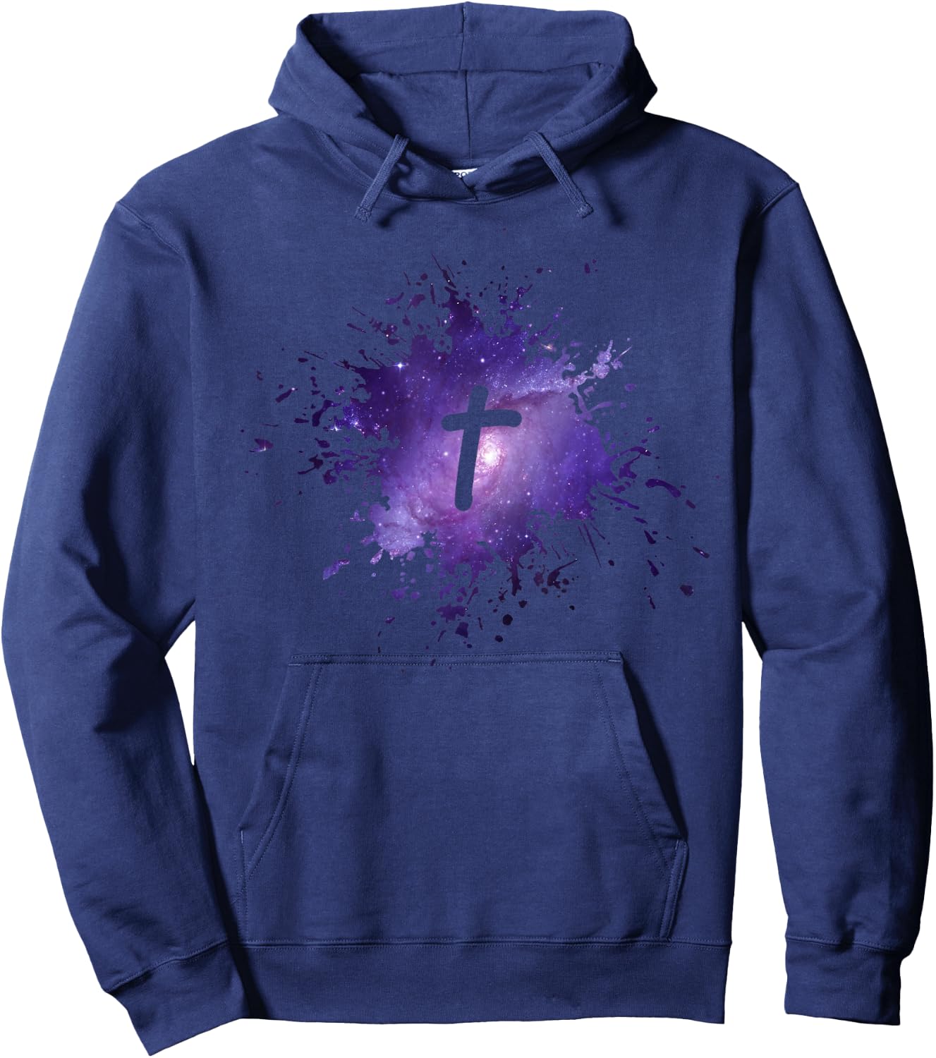 Purple Galaxy Splatter Design with Cross Christian Men Women Hoodie - Hoodie | Navy