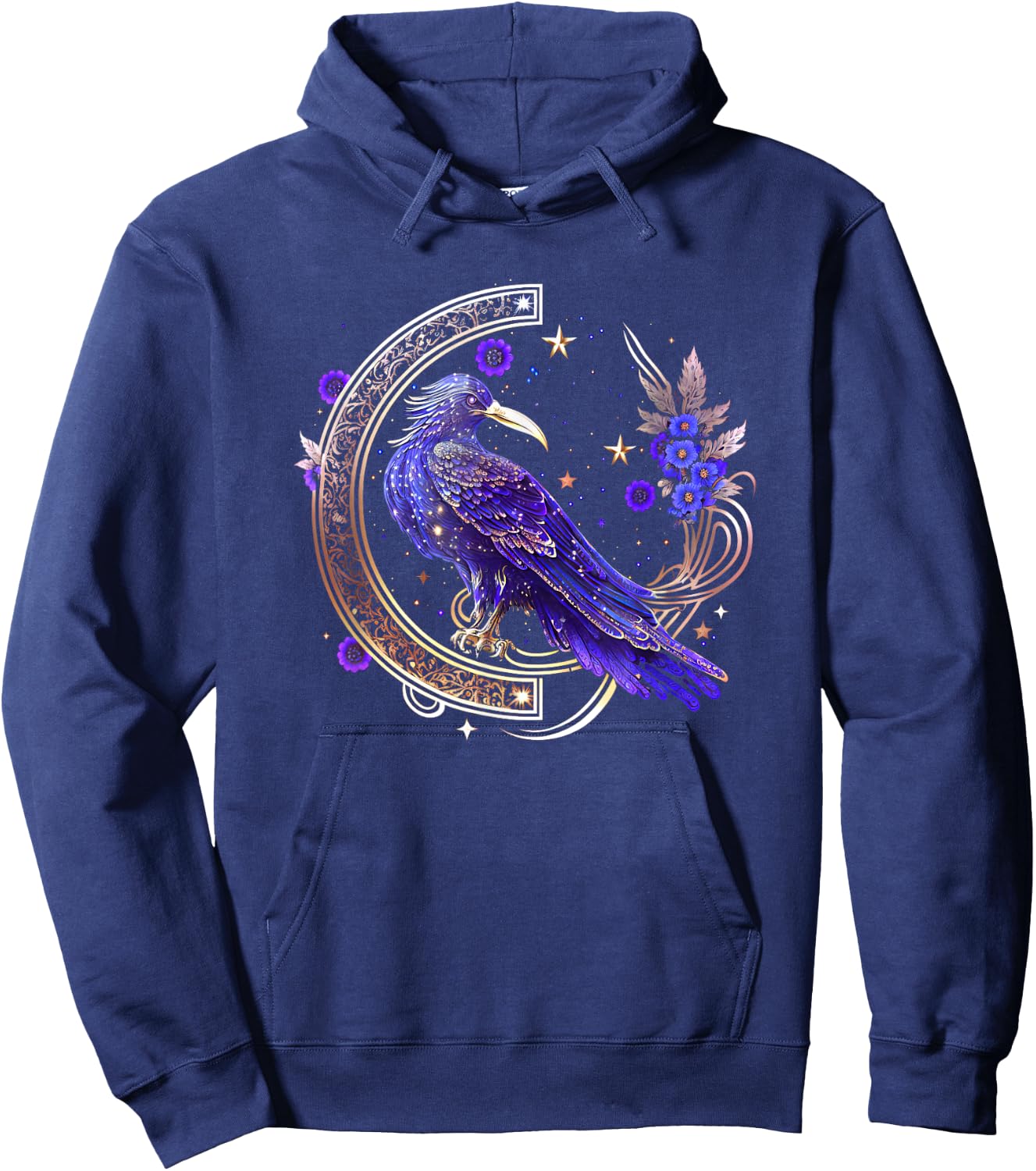 Asgard Trends I Odin Thor Freya Viking Rune Design Mystical Crow, Raven Birds, Nordic, Celtic, Wicca, Morrigan Casual - Black, Small, Short Sleeve Hoodie - Hoodie | Navy