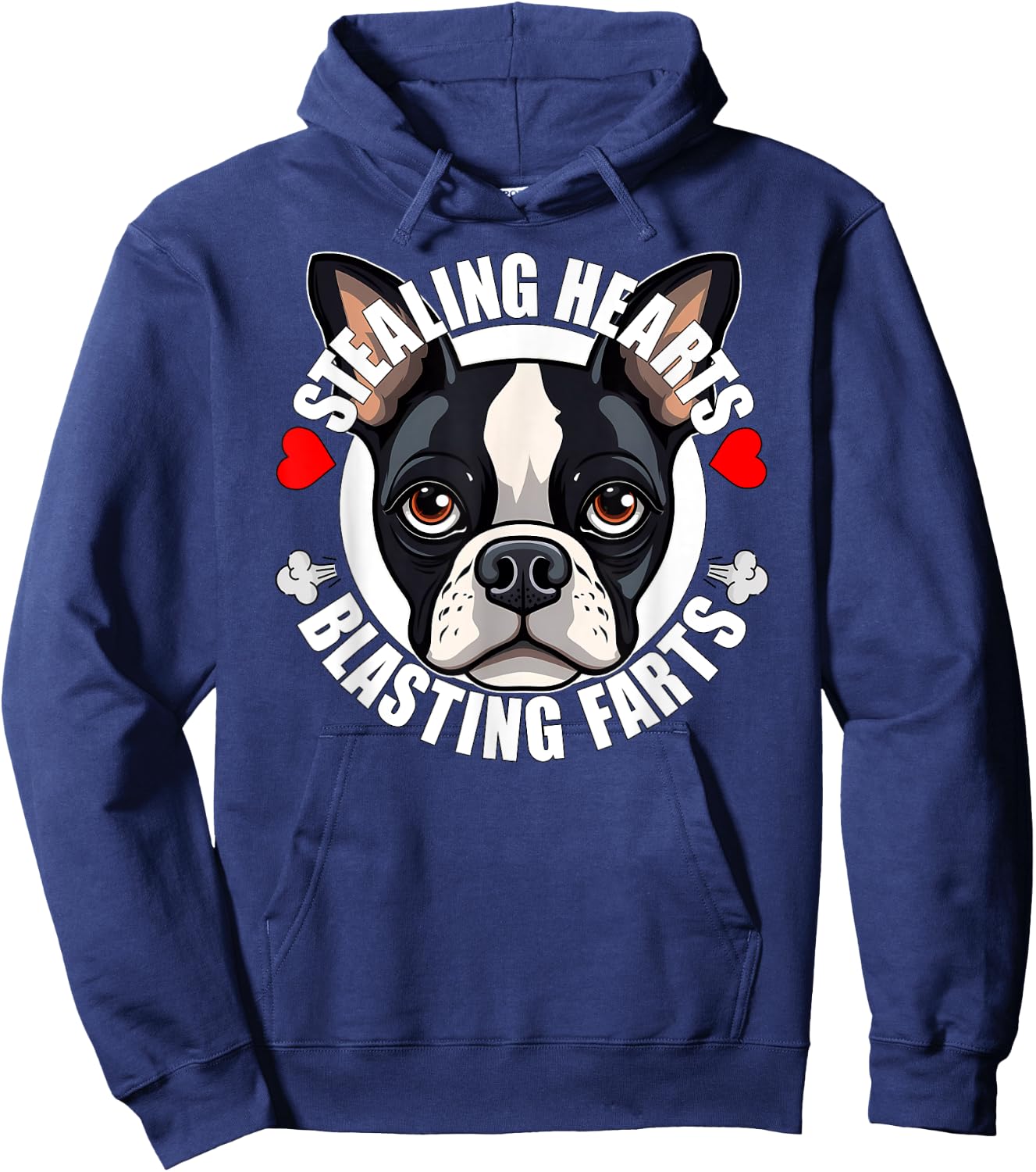 Funny Boston Terrier Stealing Hearts Blasting Farts Cute Dog Men Women Girls Kids Hoodie - Hoodie | Navy