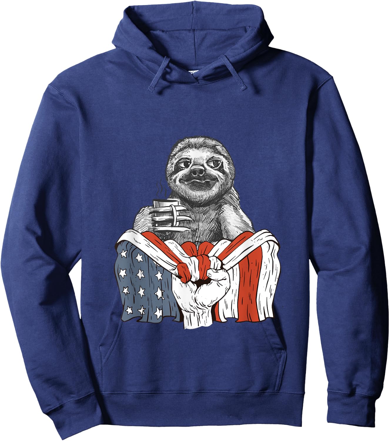Sloth and Coffee with American Flag Men Hoodie - Hoodie | Navy