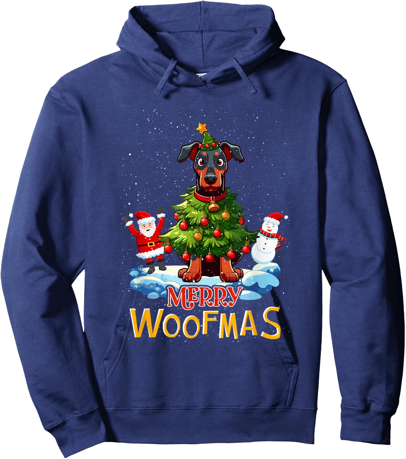 Doberman Merry Christmas Tree Lights Dog X-Mas Dogs Hoodie - Hoodie | Navy