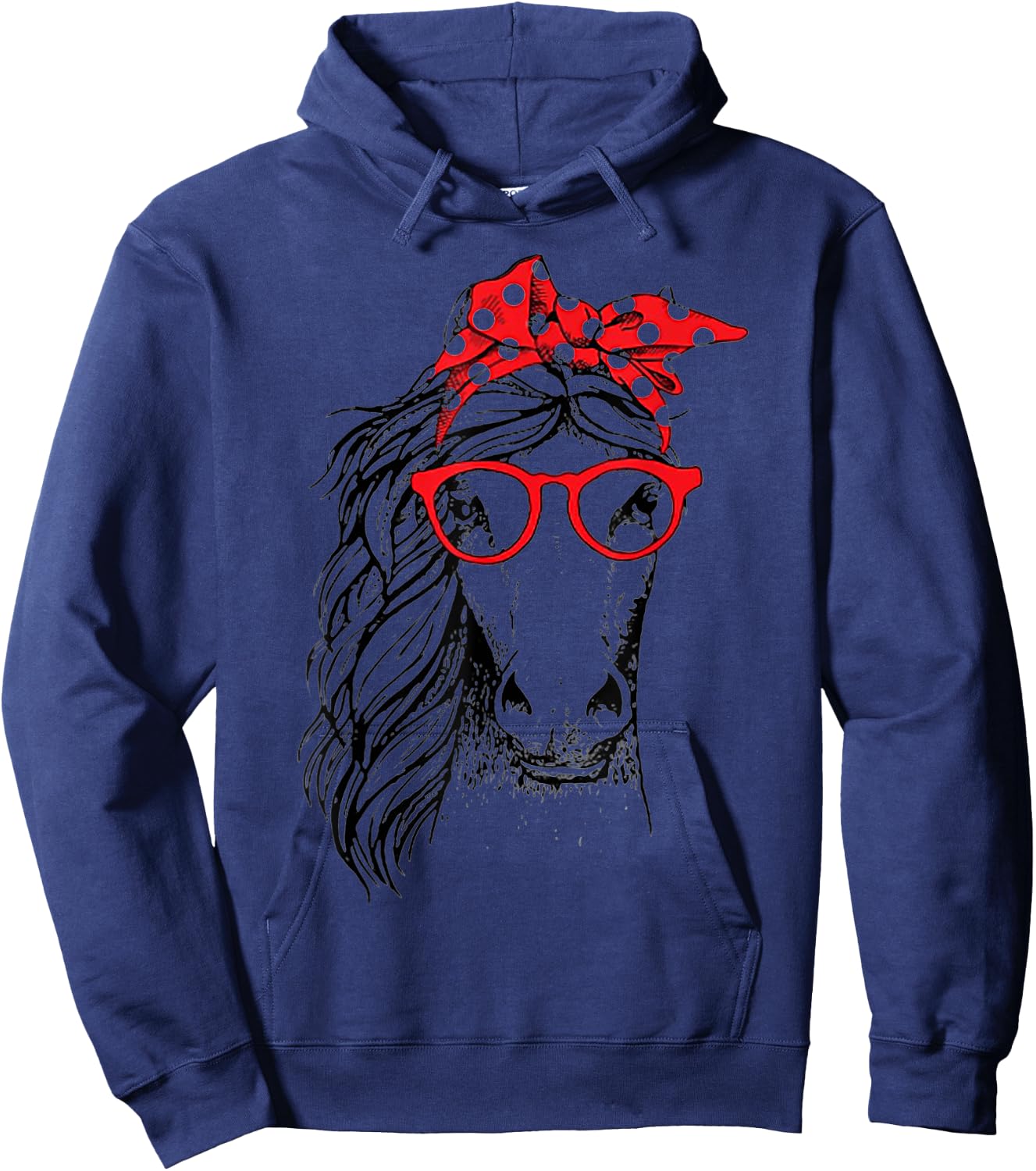 Funny Horse Bandana Buffalo Headband Plaid and Glasses Hoodie - Hoodie | Navy