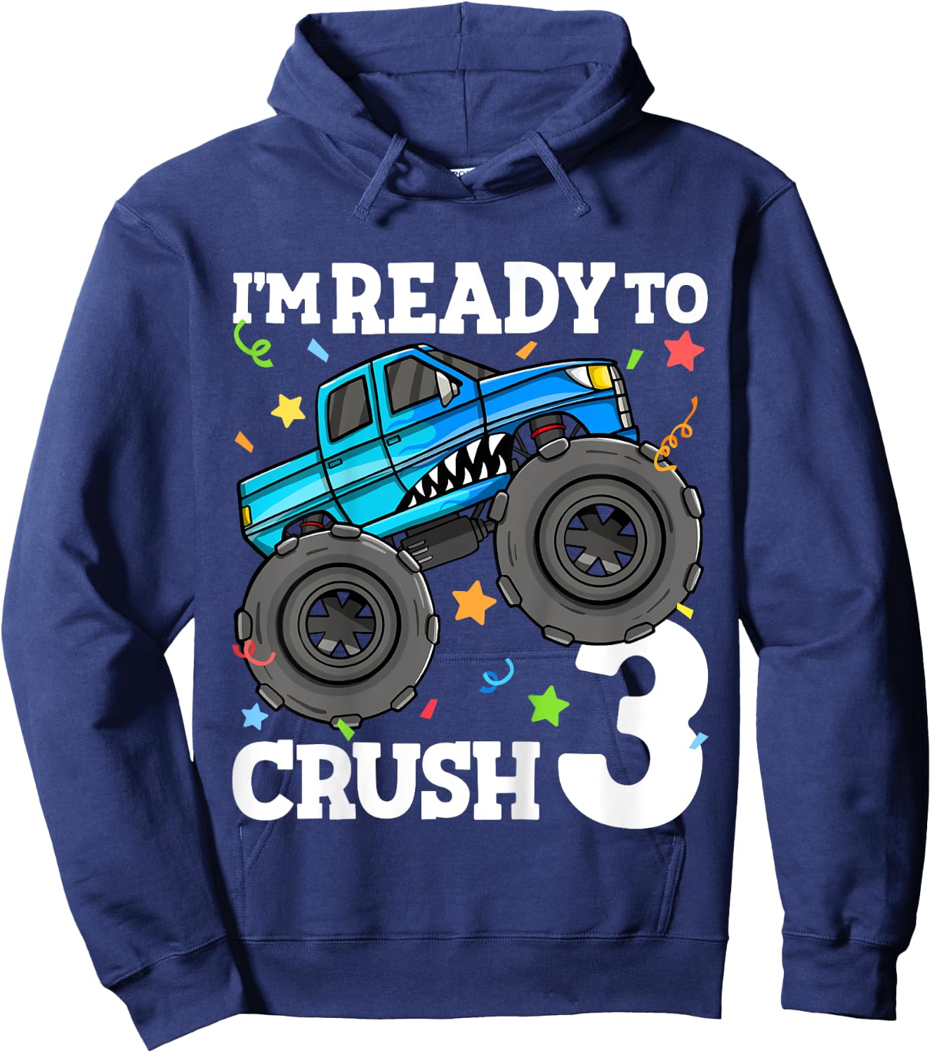 Kids Monster Truck Shark 3rd Birthday Boy Toddler 3 Three Hoodie - Hoodie | Navy