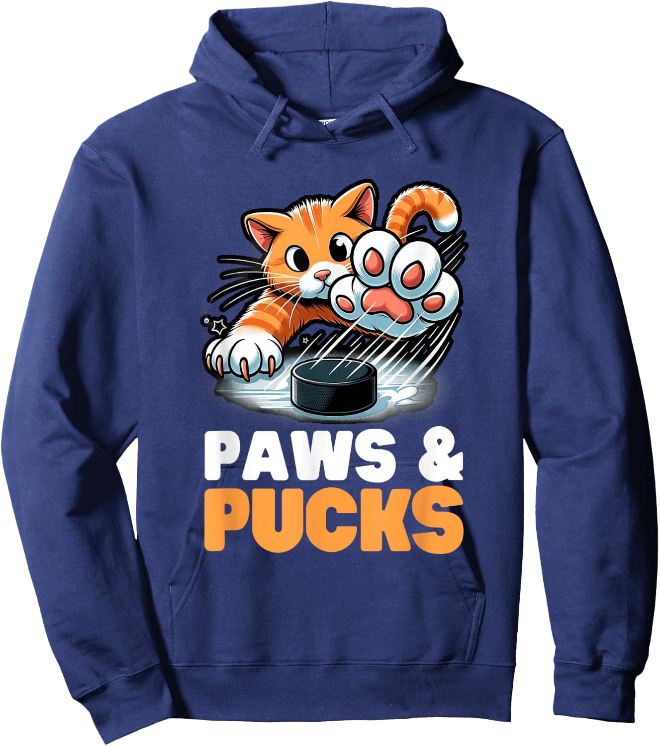 Funny Paws And Pucks Purr Feline Ice Hockey Cat Hoodie - Hoodie | Navy