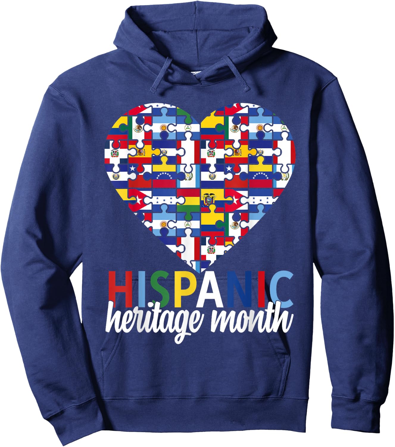 Hispanic Heritage Month All Countries Flags Heart Men Women Hoodie - Hoodie | Navy