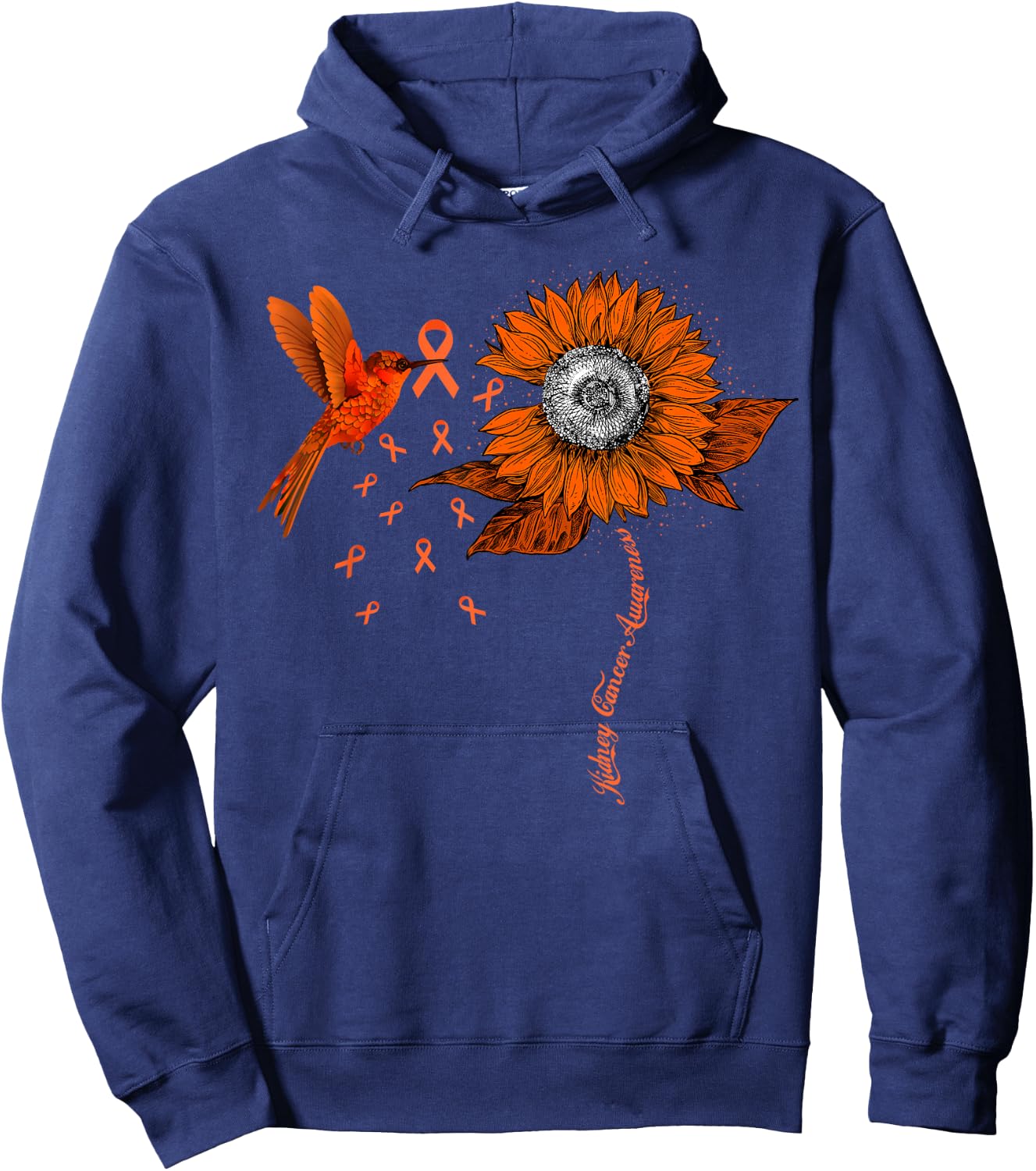 Hummingbird Holding Orange Ribbon Kidney Cancer Awareness Hoodie - Hoodie | Navy