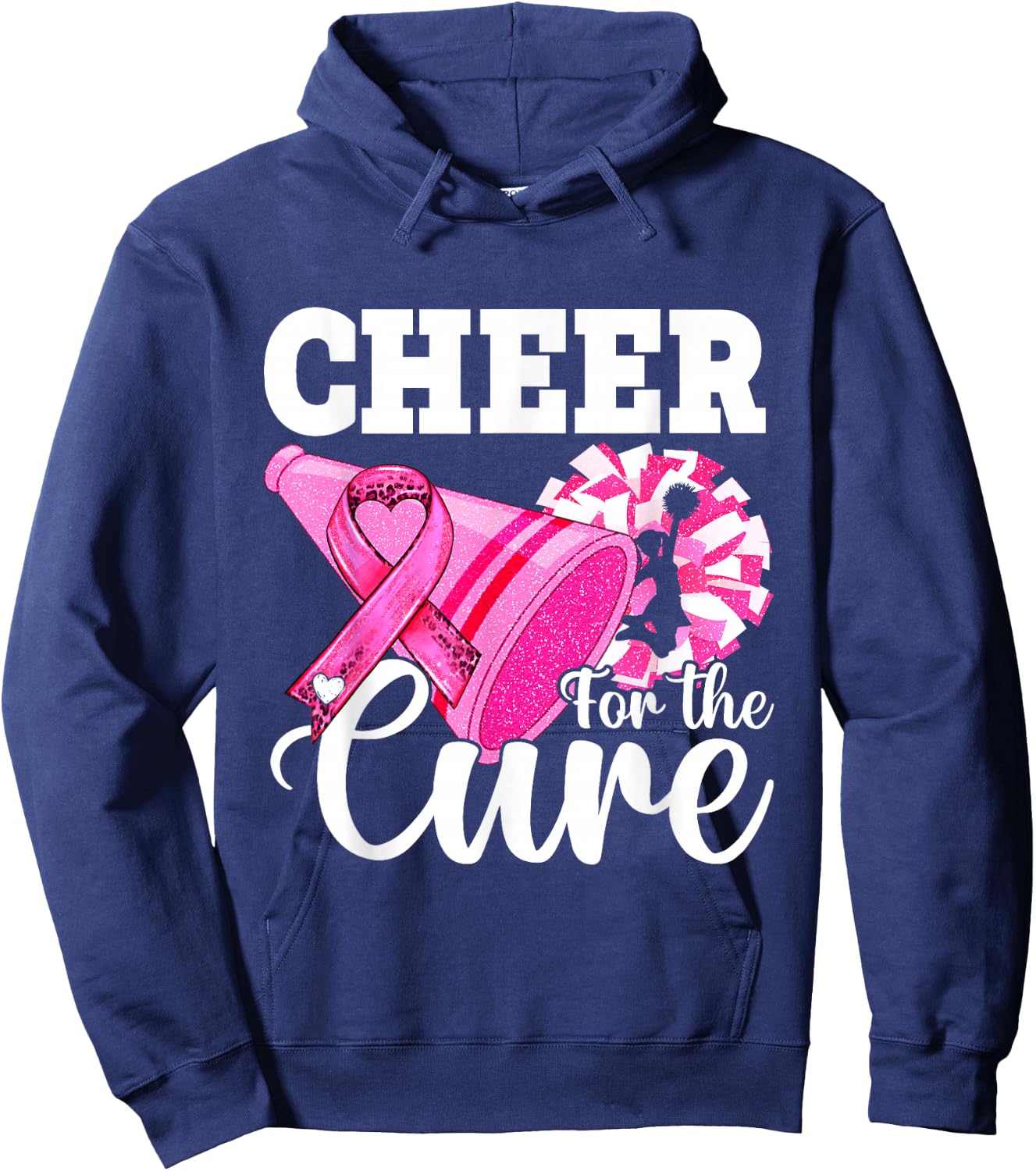Cheer for Cure Pink Breast Cancer Awareness Cheerleader Hoodie - Hoodie | Navy