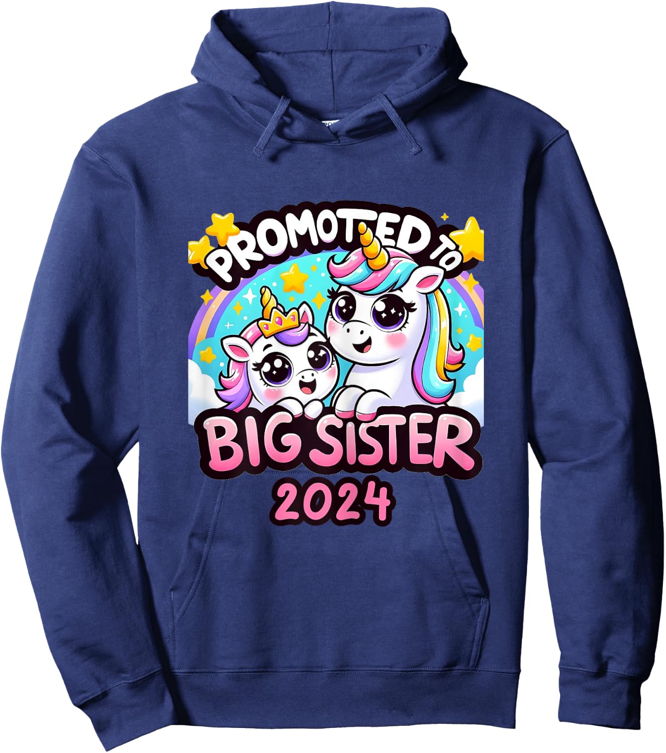 Promoted to Big Sister 2024 Unicorn Big Sis For Kids Hoodie - Hoodie | Navy
