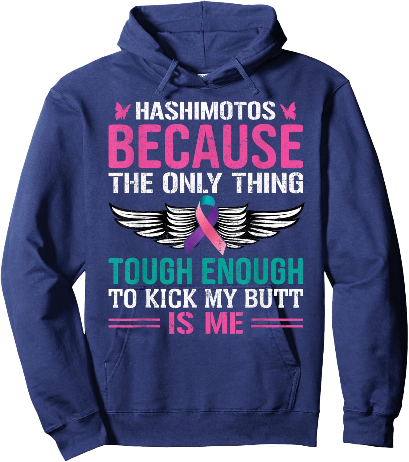 Thyroid Warrior Teal Pink Ribbon Hashimotos Cancer Awareness Hoodie - Hoodie | Navy