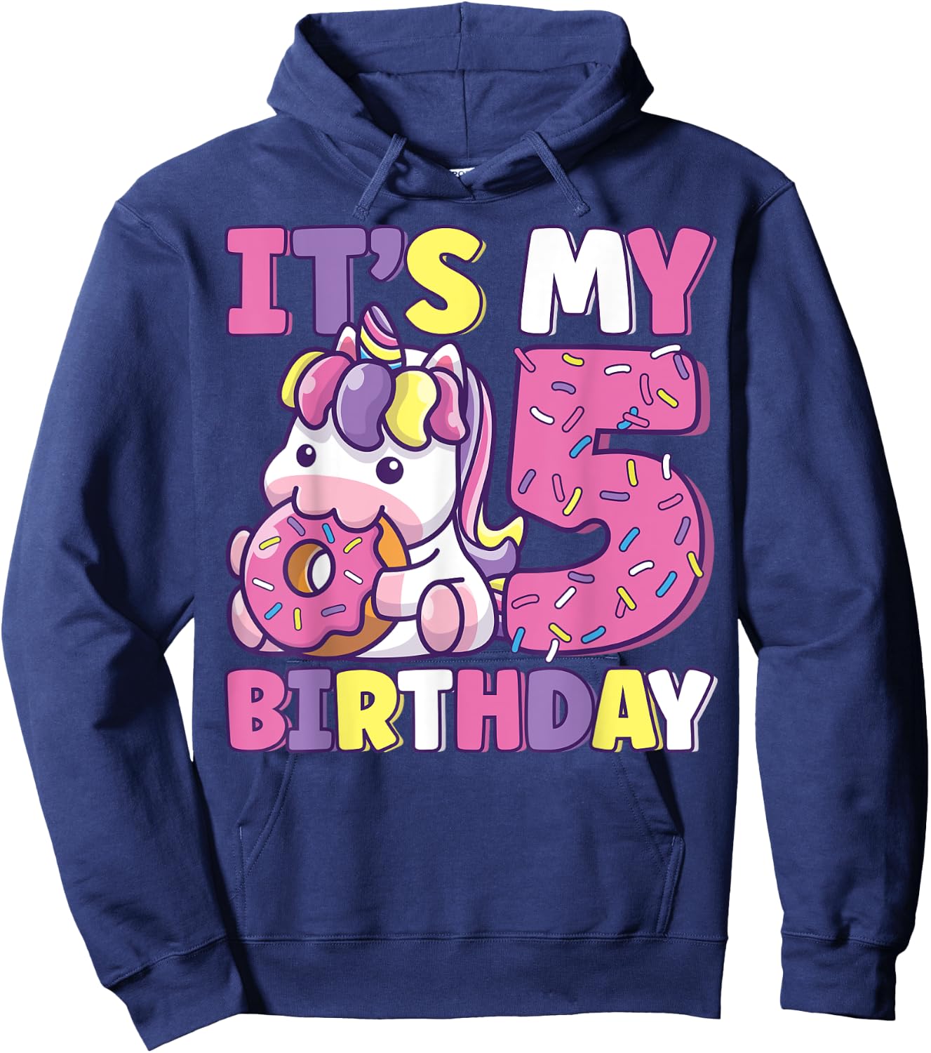 It's My 5th Birthday Party Cute Girls Donut Birthday Unicorn Hoodie - Hoodie | Navy