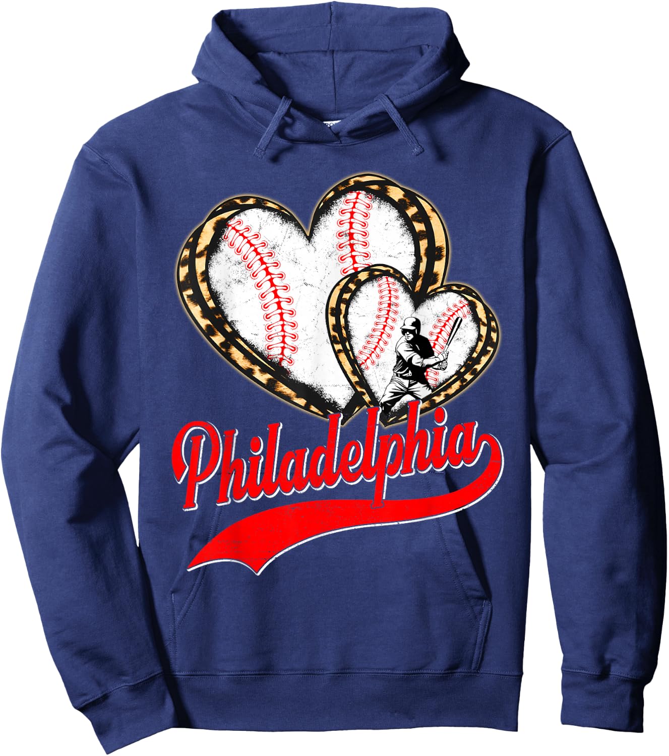 Vintage Philadelphia Baseball Leopard Heart Baseball Fans Hoodie - Hoodie | Navy