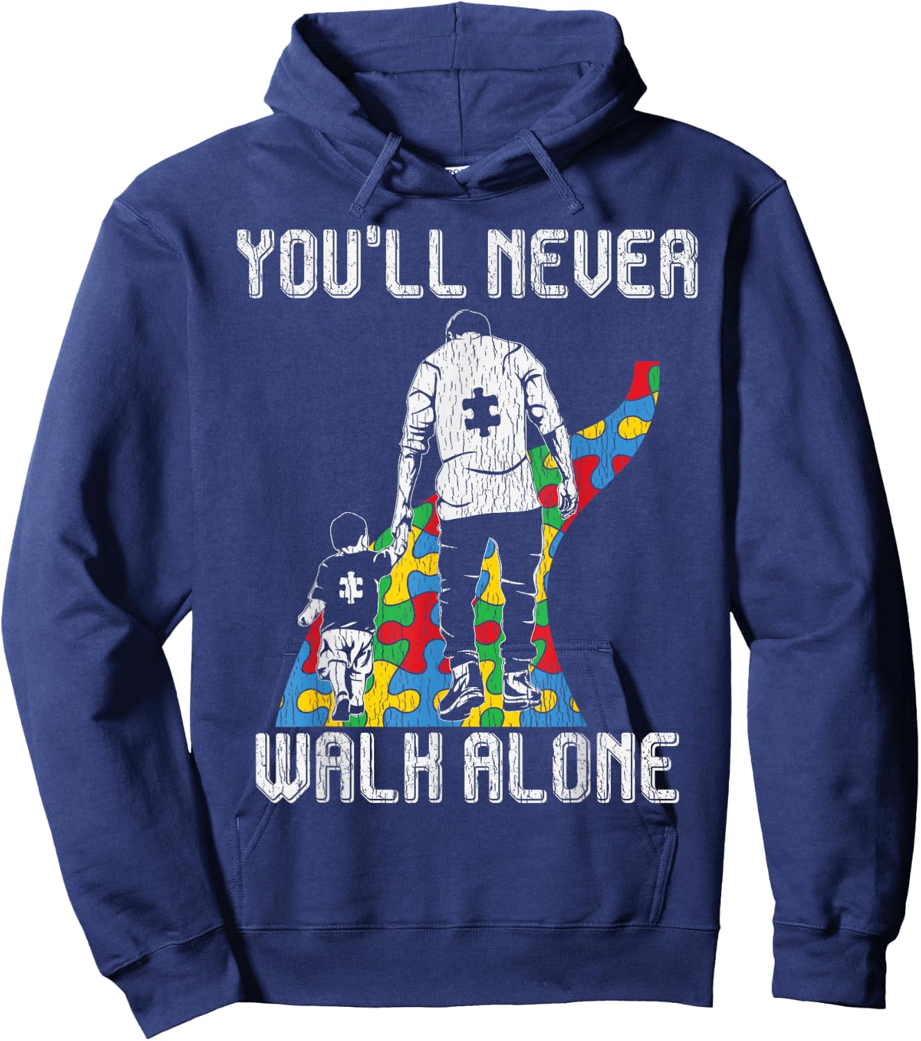 Vintage Father Son Family Autistic Kids Autism Awareness Dad Hoodie - Hoodie | Navy