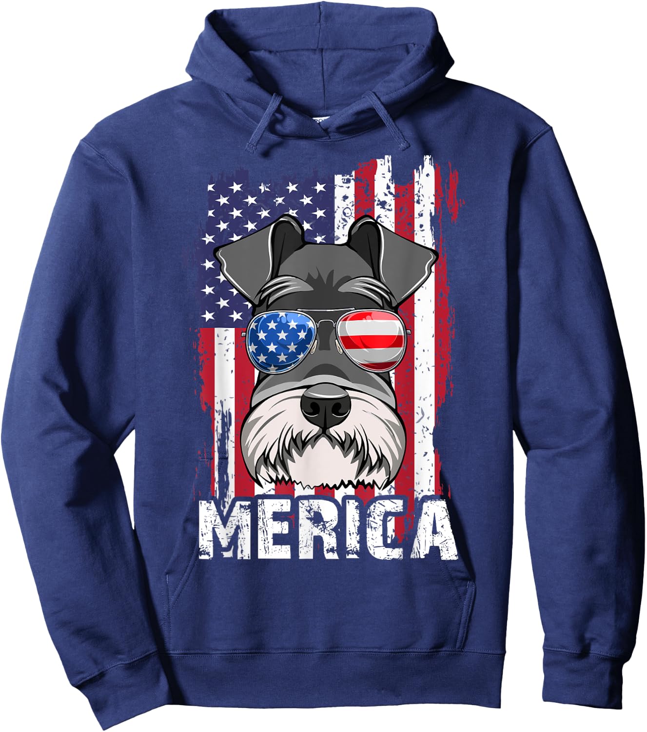 Merica 4th of July Mini Schnauzer-Shirt USA Flag Dog Mom Dad Hoodie - Hoodie | Navy