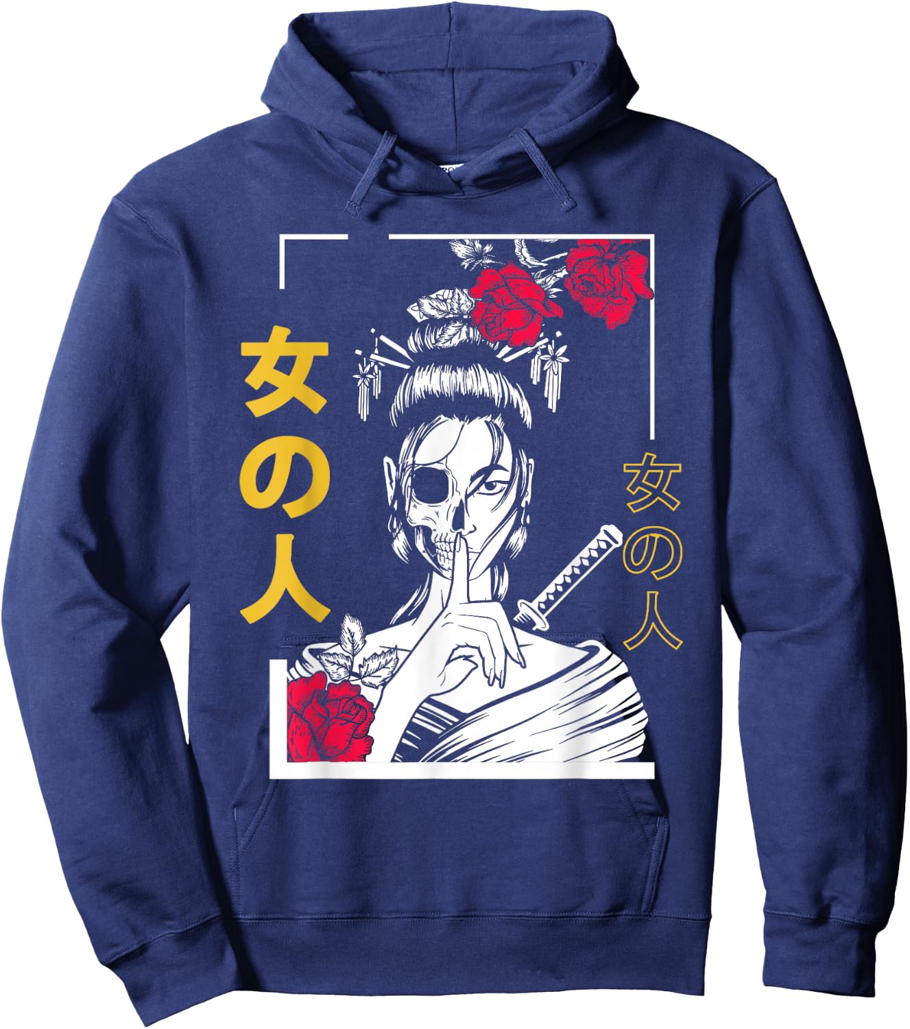 Japanese Samurai Floral Warrior Geisha Woman Tokyo Anime Hoodie - Hoodie | Navy