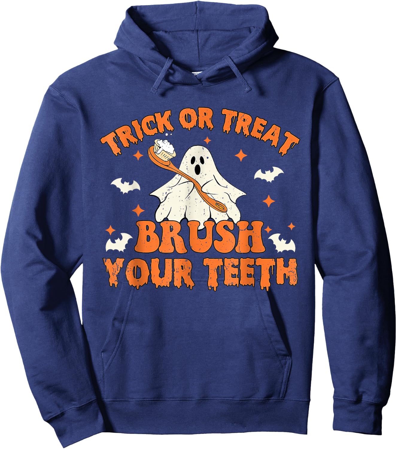 Trick Or Treat Brush Your Teeth Retro Halloween Cute Dentist Hoodie - Hoodie | Navy
