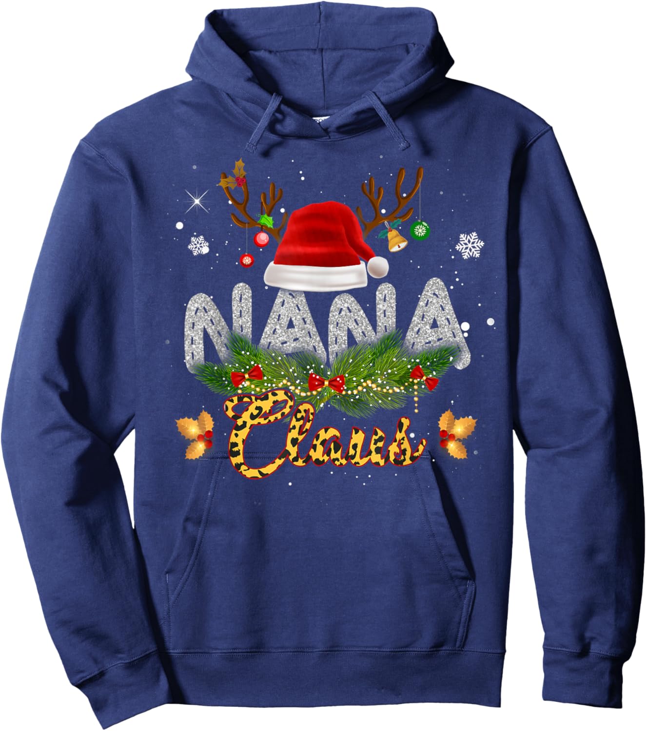 Nana Claus Leopard Christmas Funny Nana Mom Women Hoodie - Hoodie | Navy