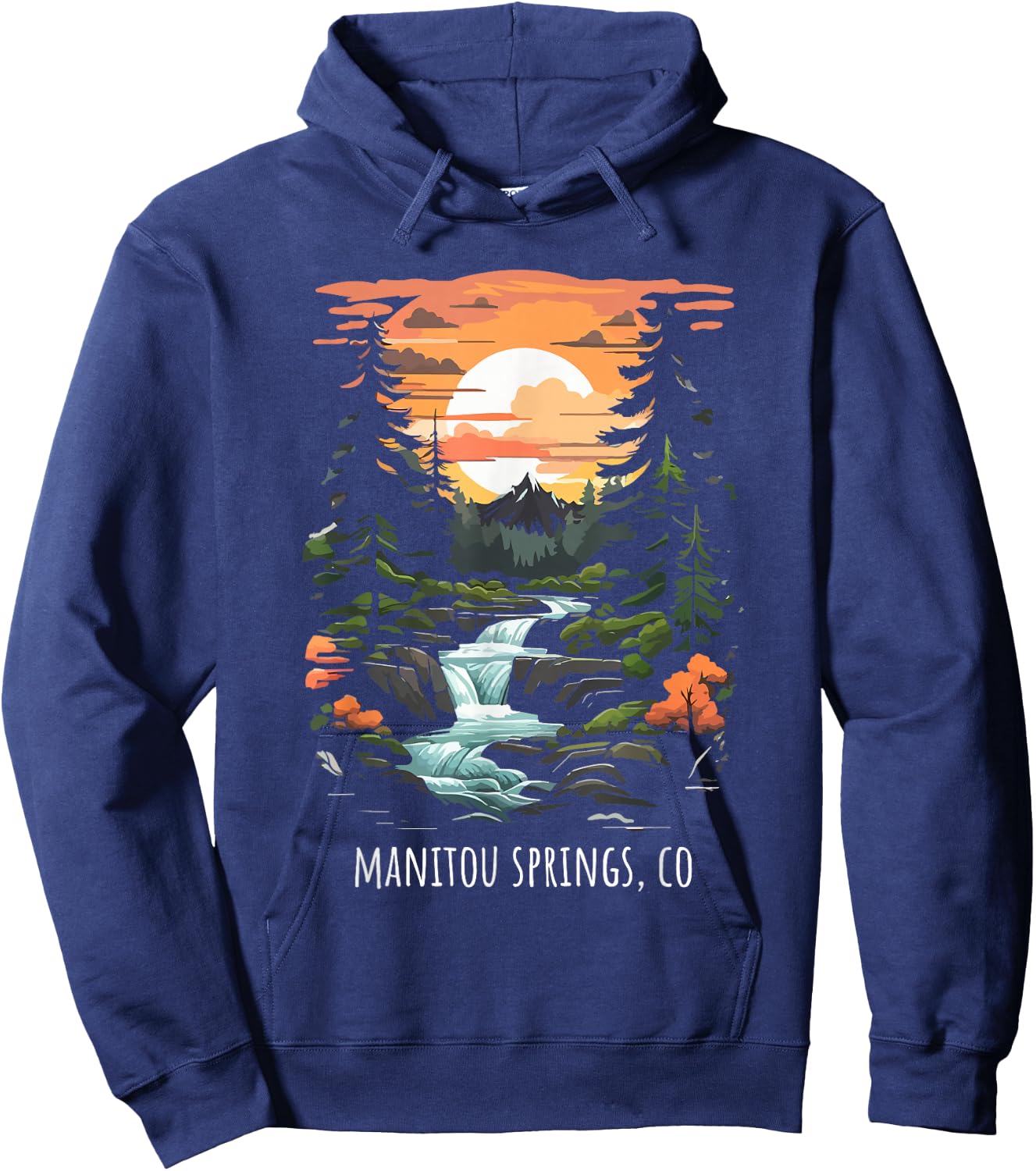 Manitou Springs CO USA Scenic Mountain Sunset Retro Style Hoodie - Hoodie | Navy