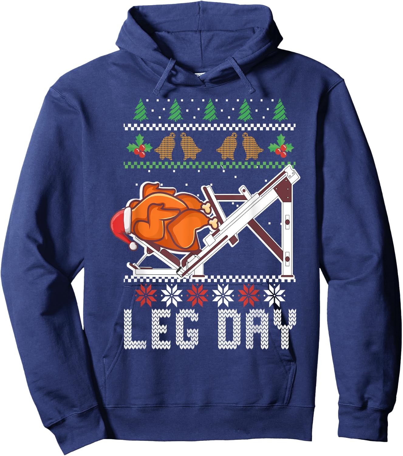 Ugly Christmas Sweater Dinner Workout leg day turkey Hoodie - Hoodie | Navy