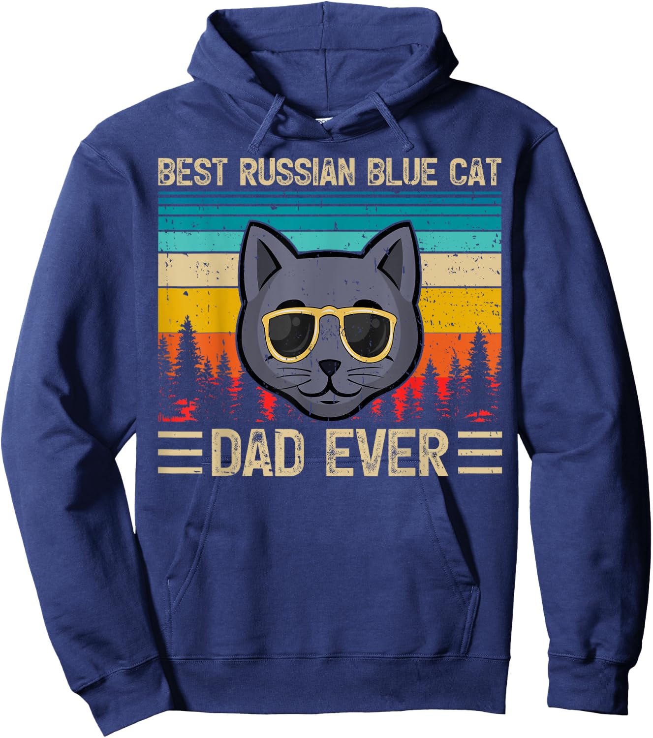 Vintage Funny Best Russian Blue Cat Dad Ever Father's Day Men Hoodie - Hoodie | Navy