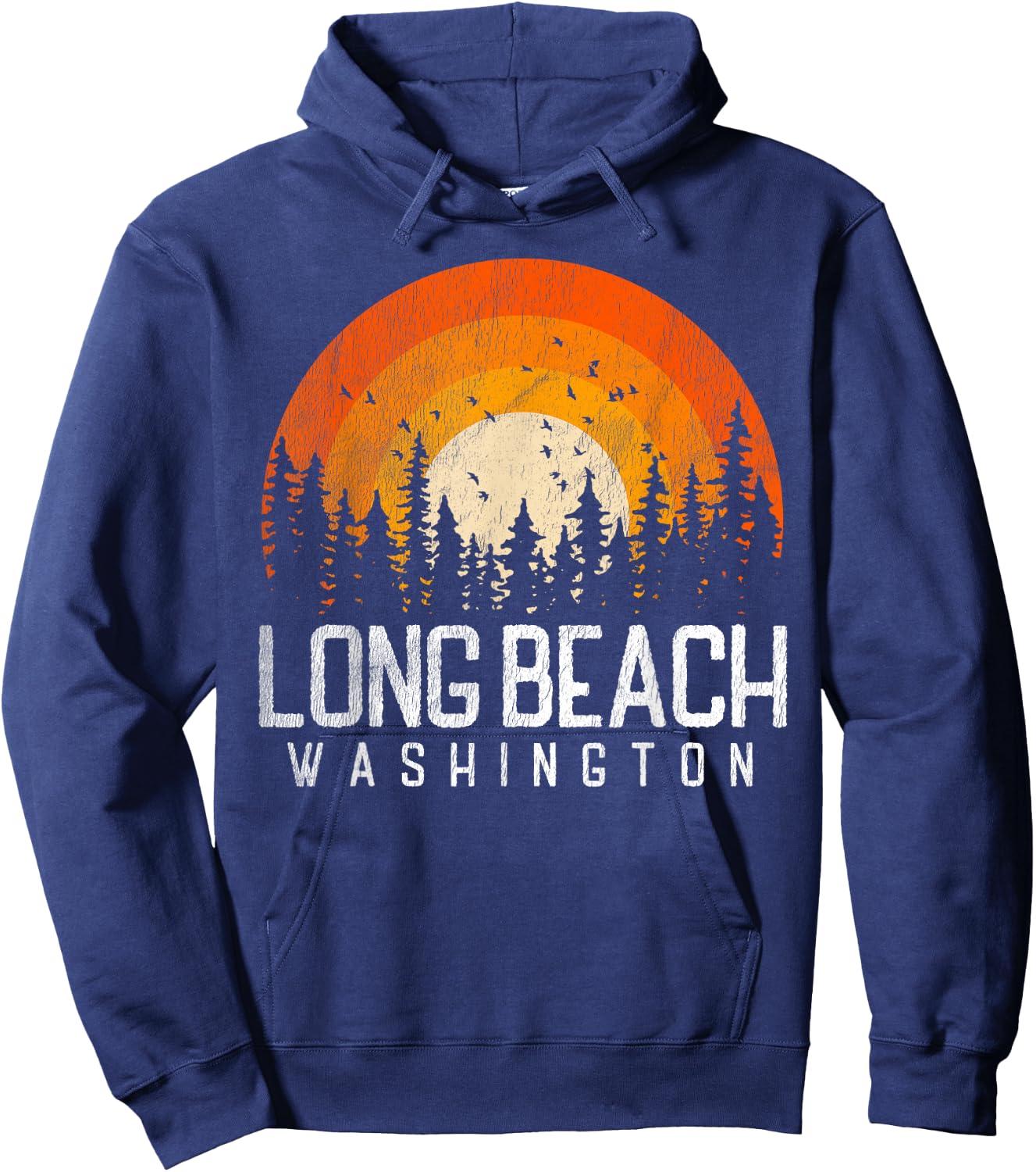 Long Beach Washington WA Shirt Retro 70s 80s Vintage Gift Hoodie - Hoodie | Navy