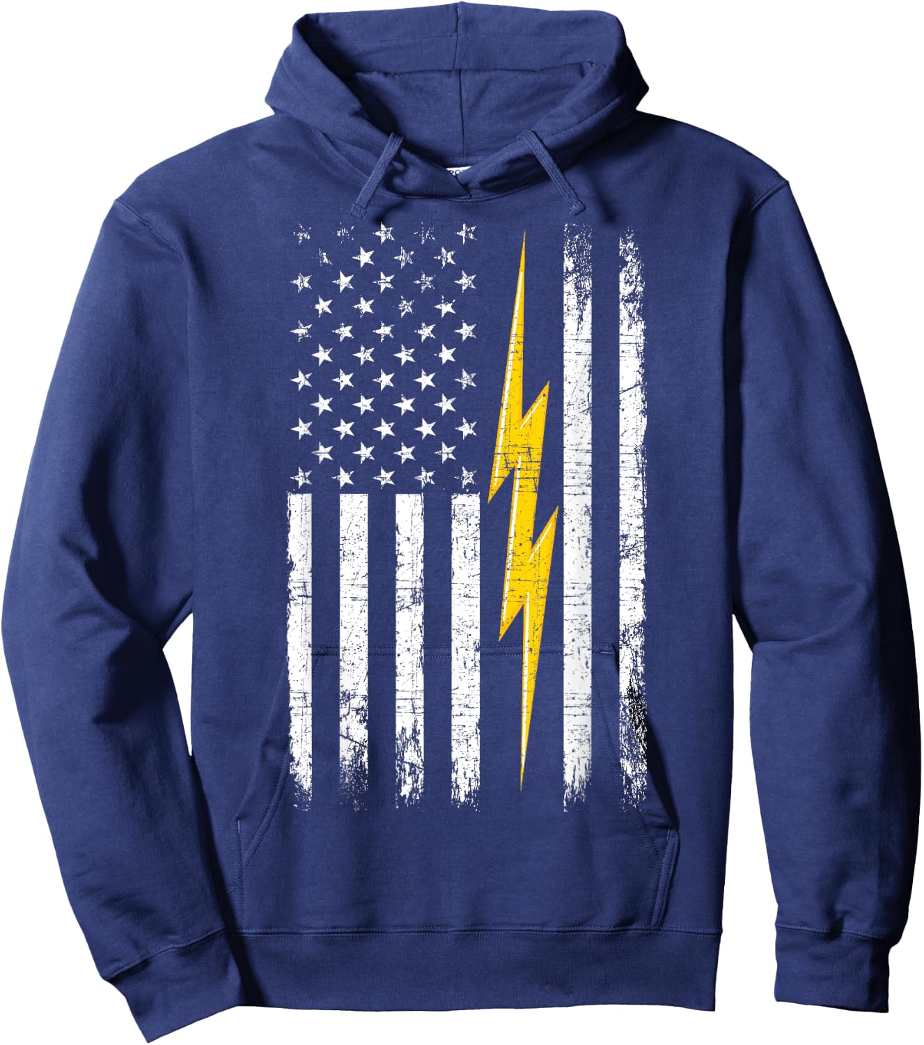 Patriotic Electrician American Flag Lightning Bolt Men Hoodie - Hoodie | Navy
