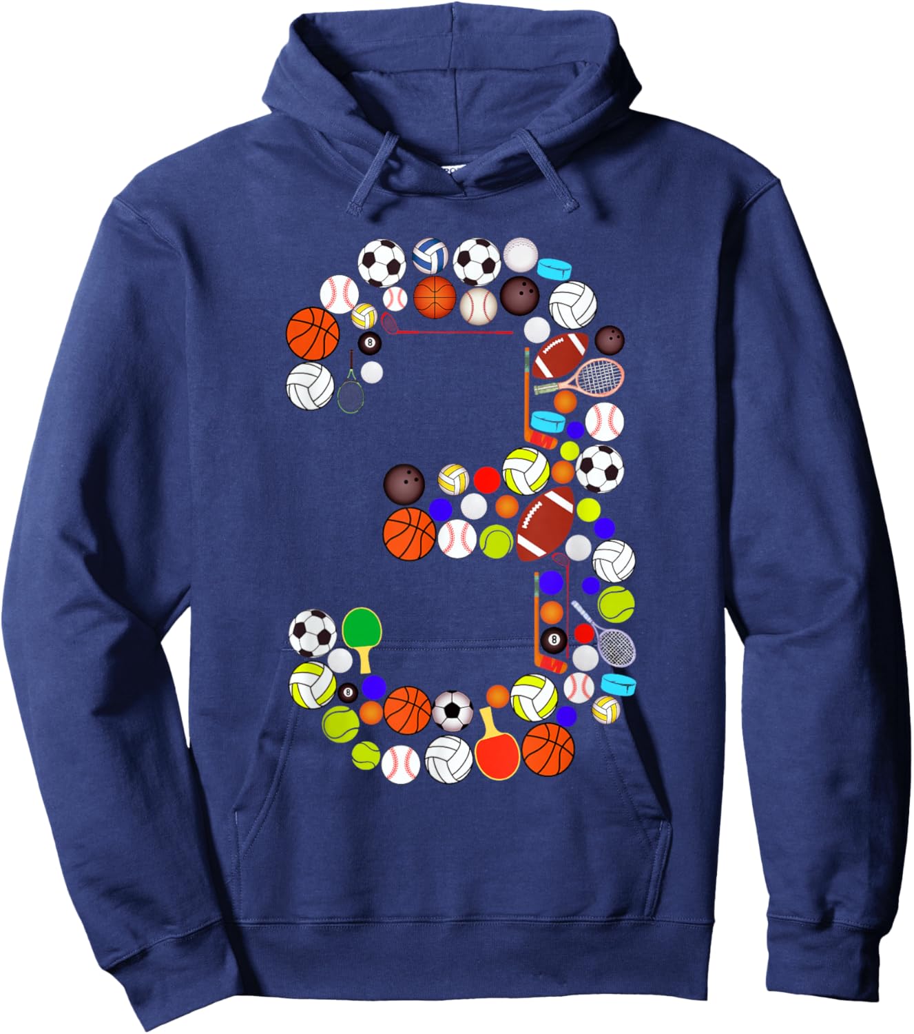 Kids 3rd Birthday Sports Big Number Three 3 Year Old Boy Hoodie - Hoodie | Navy