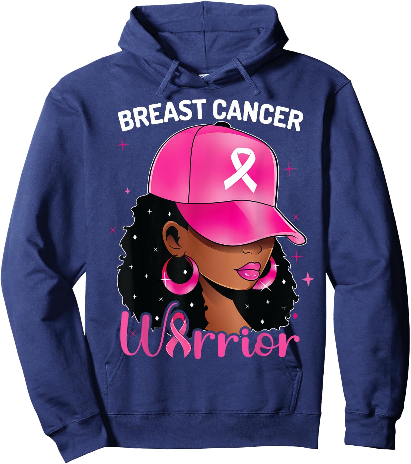 Breast Cancer Warrior Black Woman Breast Cancer Awareness Hoodie - Hoodie | Navy