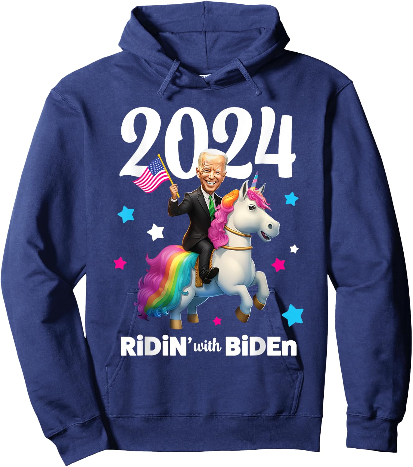 Ridin with Biden 2024 Joe Biden Riding Rainbow Unicorn Hoodie - Hoodie | Navy