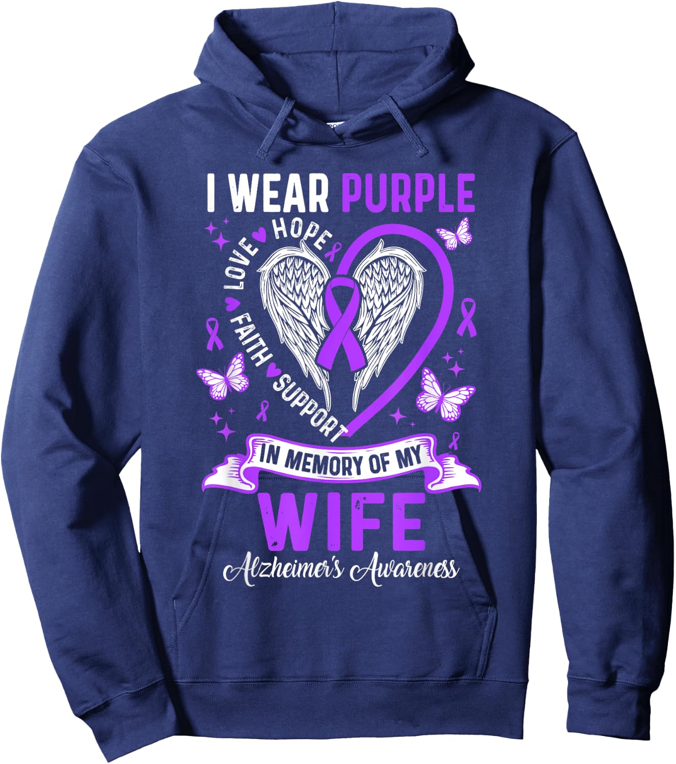 I Wear Purple In Memory Of My Wife Alzheimer's Awareness Hoodie - Hoodie | Navy