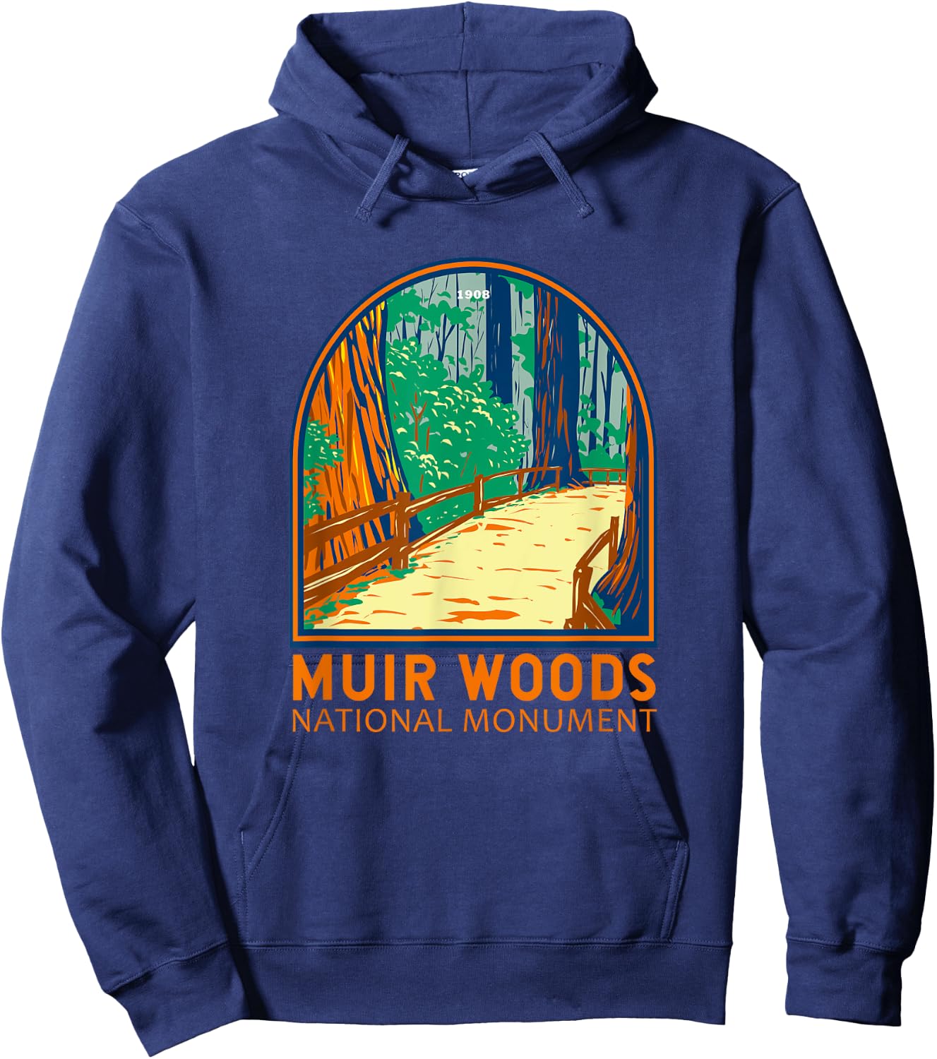 Muir Woods National Monument California Emblem Vintage Hoodie - Hoodie | Navy